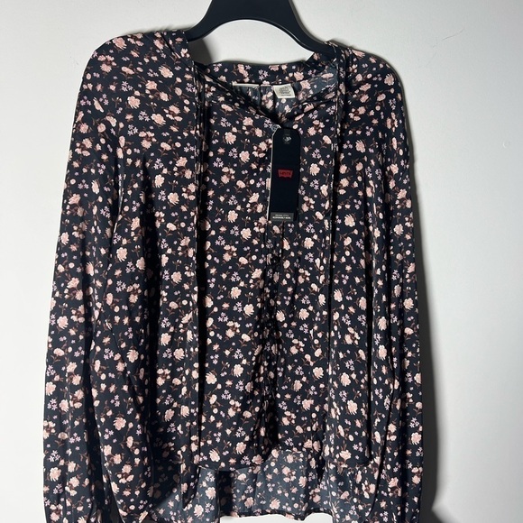 Levi’s Black Floral Marianna Donna Floral Dusty Caviar Printed Tie-Neck Top XXL - Picture 8 of 8